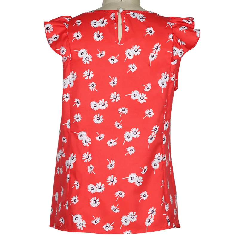 BAMBOOBOY Women's Summer Sweet O Neck Flower Print Frill Casual Top FC916