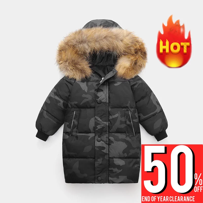 Chaquetas de piel aut&eacute;ntica para ni&ntilde;os y ni&ntilde;as, ropa de abrigo, Parkas largas, traje de nieve, acolchado, c&aacute;lido, 2022-0