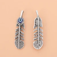 20pcslot tibetan silver feather blue eye charms pendants for necklace diy jewelry making accessories