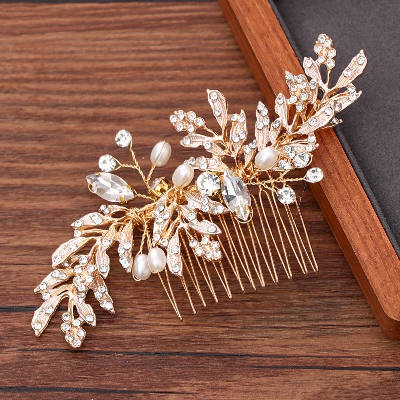

Women Hair Comb Jewelry Wedding Hair Accessories Rhinestone Pearl Bridal Hair Comb Ladies Hair Jewelry Light Gold Comb Headpiece