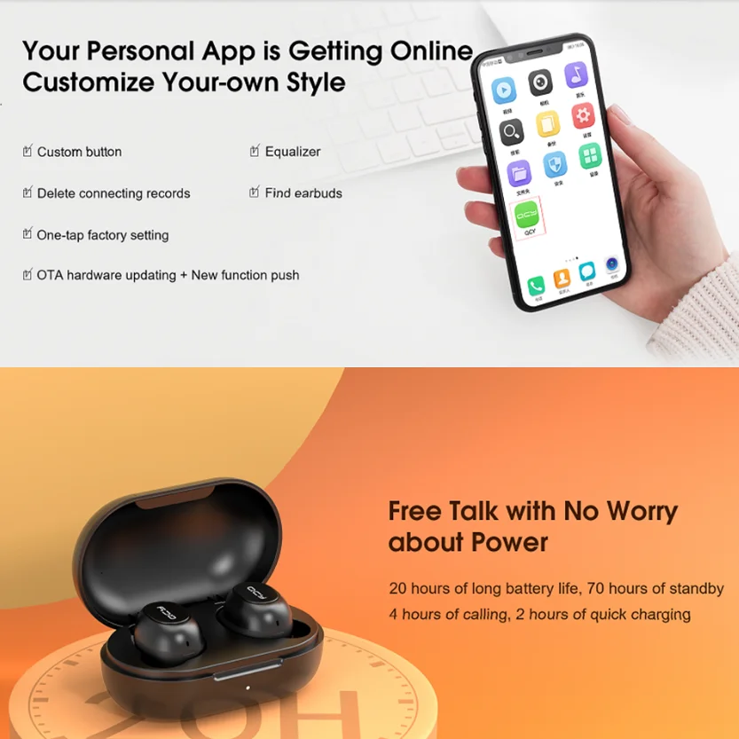 2020 Newest QCY T9S TWS Mini Bluetooth Headphones Earphones Stereo Wireless Earbuds With Exclusive APP Available | Электроника
