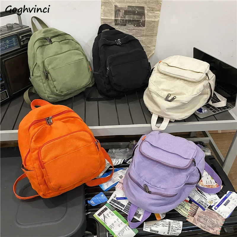 

Backpacks Women Canvas Bag Students Solid School Book Little Back Pack Travel Storage Large Capacity Rucksack Retro Preppy Ins