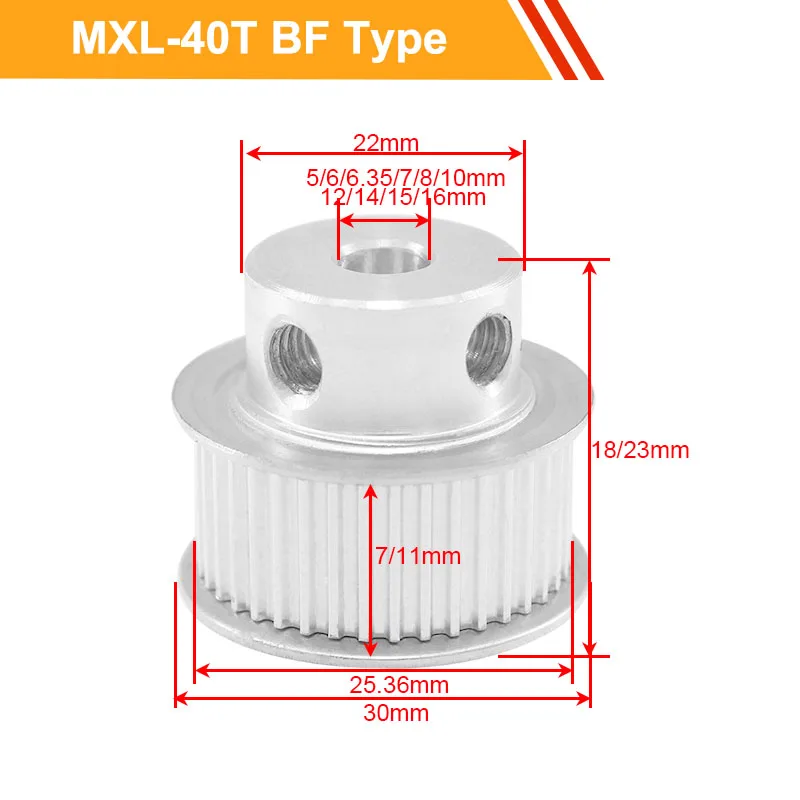 

MXL 40T Timing Belt Pulley 7mm/11mm Belt Width MXL Type Toothed Pulley Wheel 6/6.35/8/10/14/15mm Bore Transmission Pulley