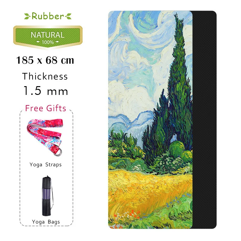 

Famous Painting Printed Yoga Mat Natural Rubber Pilates Fitness Sport Tapete Non-Slip Gymnastics Mats With Free Yoga Bag Strap