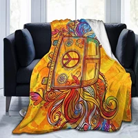 hippie vintage car a mini van with peace sign flannel fleece throw blanket all season soft warm couch sofa bed blanket 60x80inch