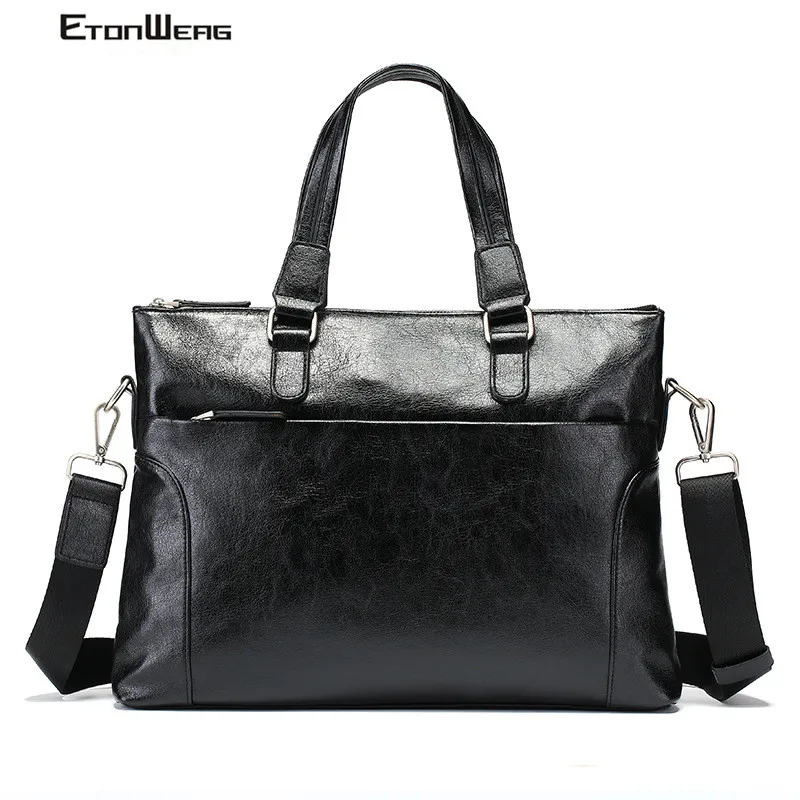

Портфель мужской из экокожи, брендовая сумка-мессенджер для работы и офиса, однотонный черный большой повседневный тоут для ноутбука