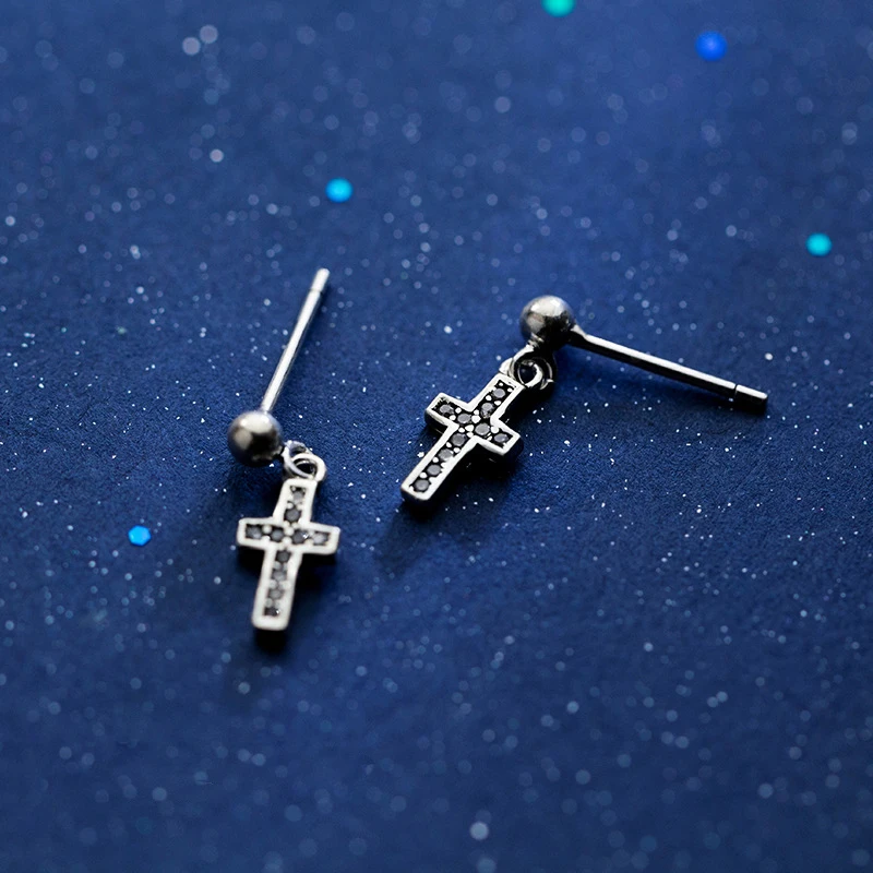 Женские сережки-гвоздики Trustdavis из 100% серебра 925 пробы с черным фианитом