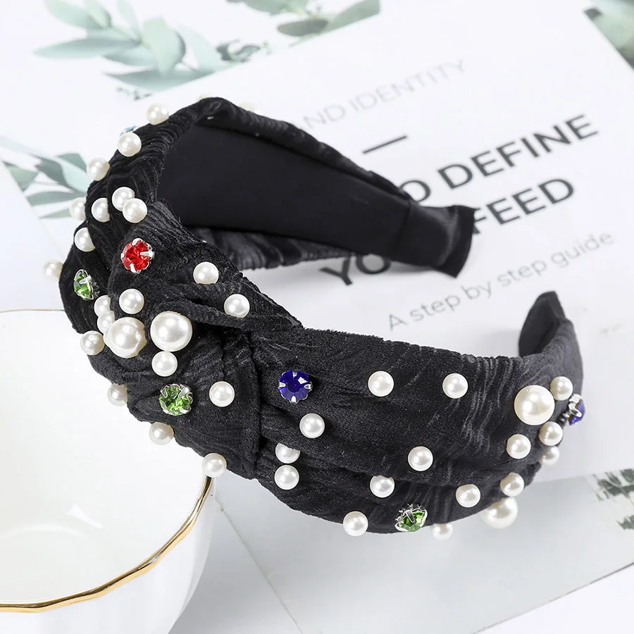 

Haimeikang Pearl Rhinestone Hairbands Headdress Solid Color Fashion Bezel Head Hoop For Winter Winter Warm Hair Accessories
