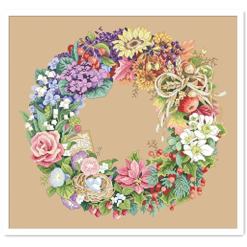 Набор для вышивки крестиком венок всех сезонов 18 карат 14 11 льняная
