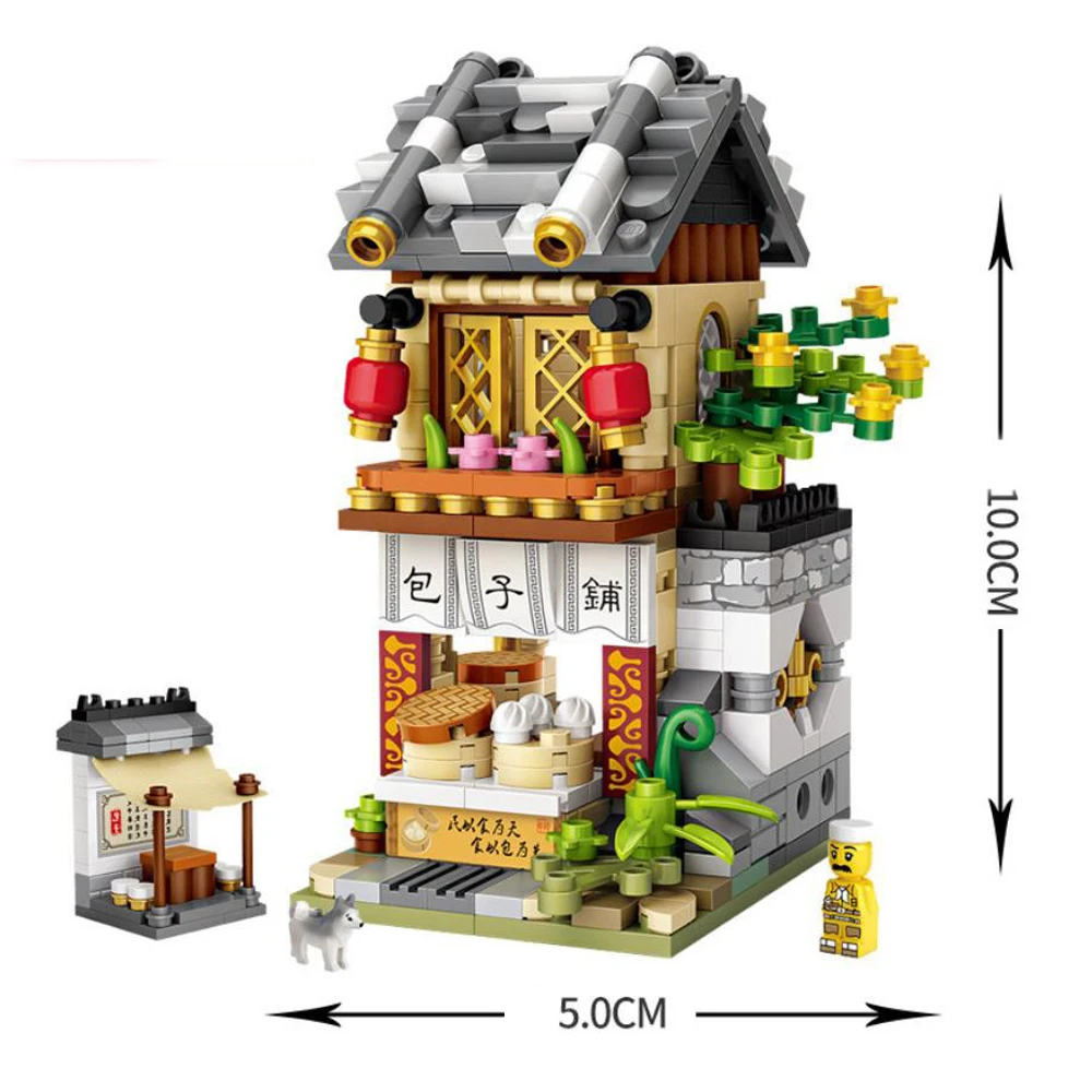 

hot city architecture Chinatown Street view wine Bar Iron Steamed bun shop Pawnshop mini micro diamond blocks model bricks toys