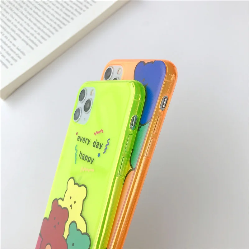 Корейский цветной мягкий чехол с медведем для iphone 7 Plus 8 оранжевый изображением