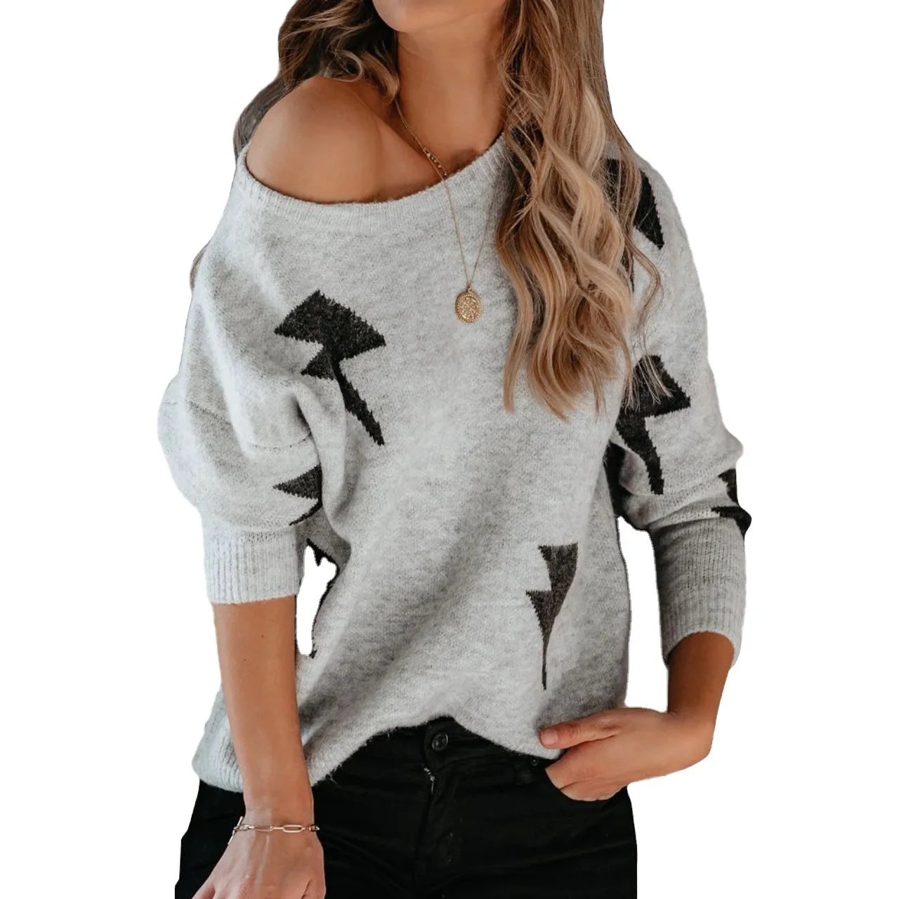 

Spring new sweater women's printed round neck sweater women