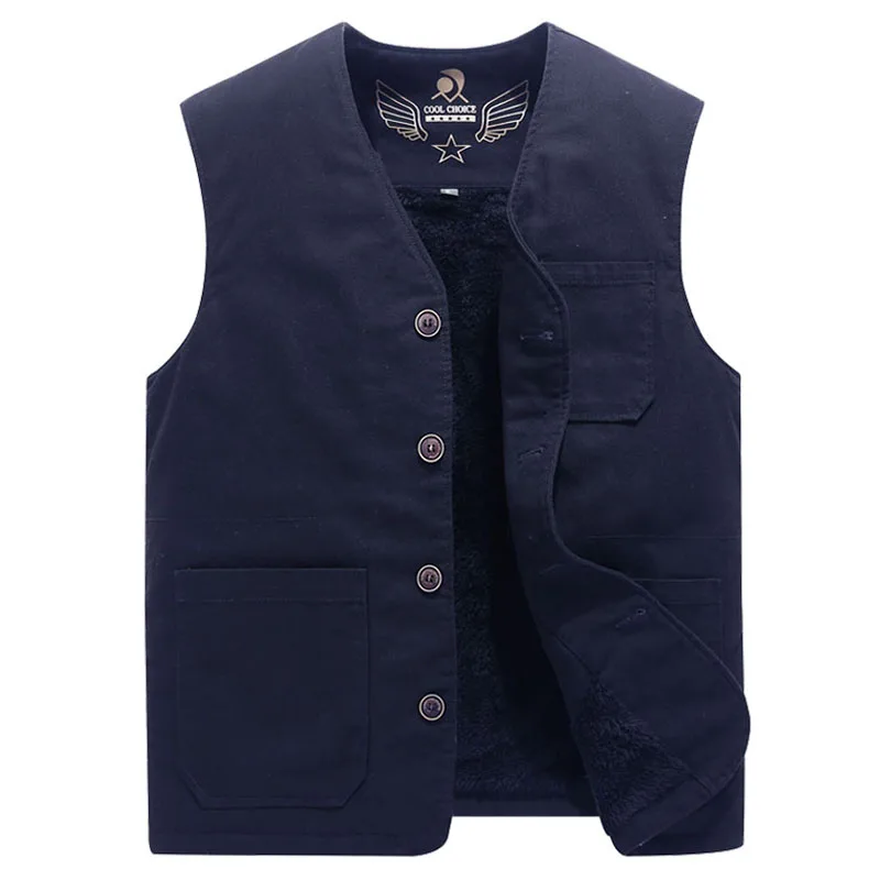 Dark Blue Большой размер 6XL мужской уличная зимняя флисовая утепленная жилетка Мужской тепловой многокарманный жилет отслеживание рыбы во время рыбалки тактический жилет - Цвет: Dark Blue