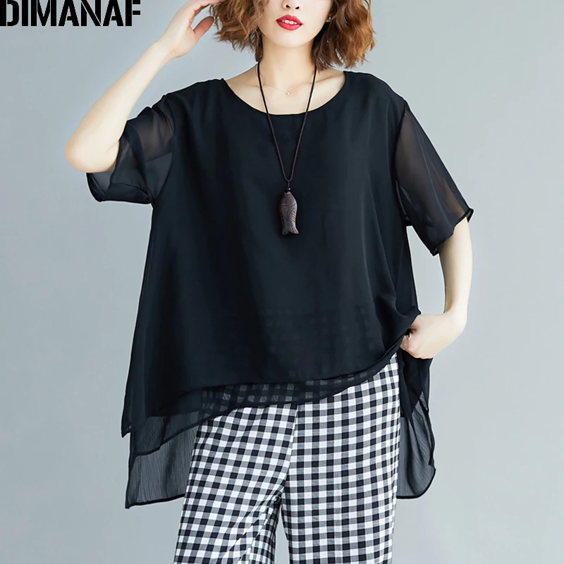 Женская шифоновая блузка DIMANAF повседневная однотонная туника свободного покроя