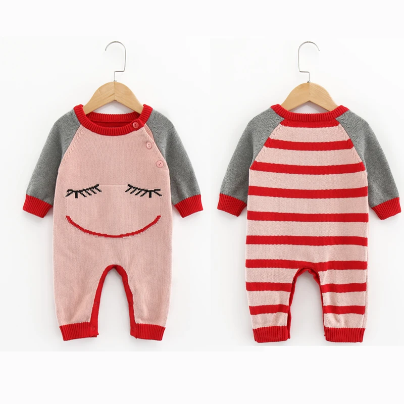 Розовый Детский комбинезон TinyPeople со смайликом зимняя вязаная одежда для