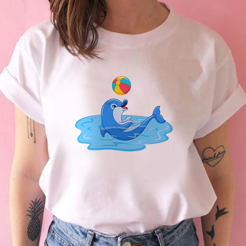 

Cute Cartoon whales print ladies t-shirt summer ladies short-sleeved Harajuku graphic t-shirt Round Neck T-shirts Clothes
