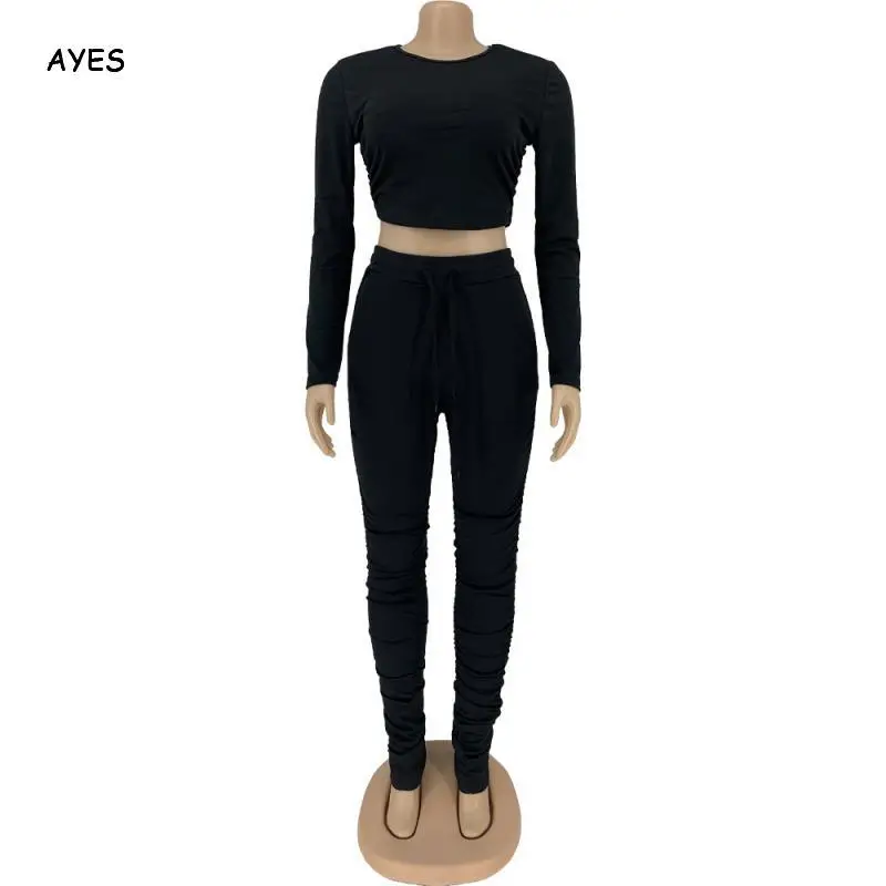 

Female Girls Black Pink Tracksuit Outfit Set Streetwear New Woman Long Sleeve Crop Tops + Pants Casual Set Slim Matching Suits