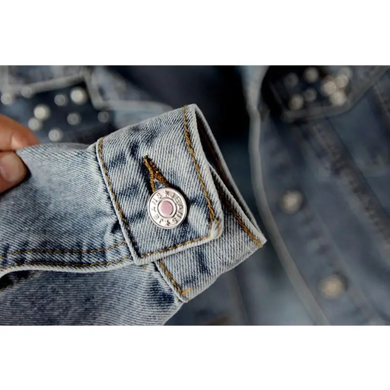

2020 New Ladies Short Denim Casual Long-sleeved Jacket Women Beaded Pearl Loose Autumn And Winter Ladies Jacket Blue