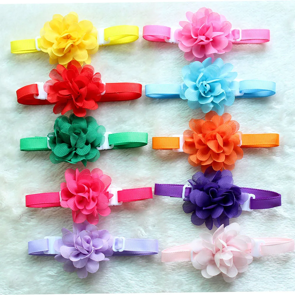 50pcs Dog pet Bow Tie Chiffon flowers Dog necktie Adjustable Pet BowtiesCollar Dog accessories Grooming Products for small dogs