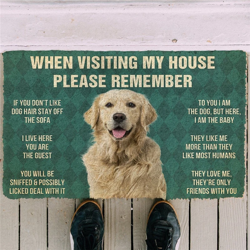 

Please Remember Golden Retriever Dogs House Rules Doormat Decor Print Carpet Soft Flannel Non-Slip Doormat for Bedroom Porch