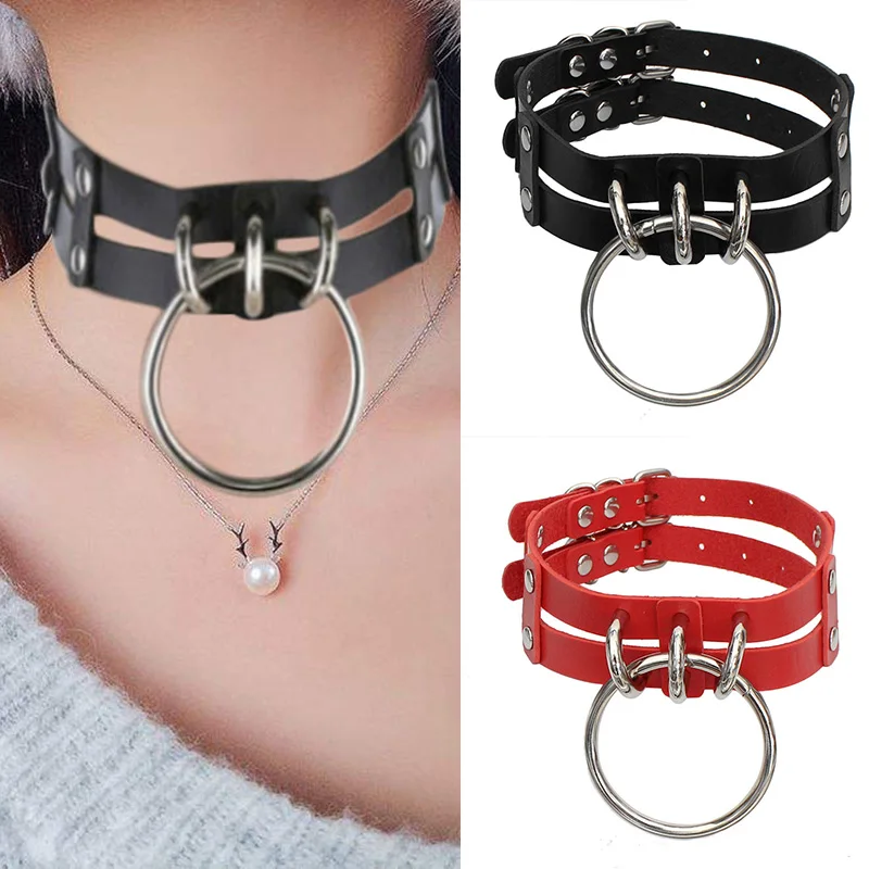 Кожаные Чокеры Egirl для женщин в стиле Харадзюку панк большой круглый кулон