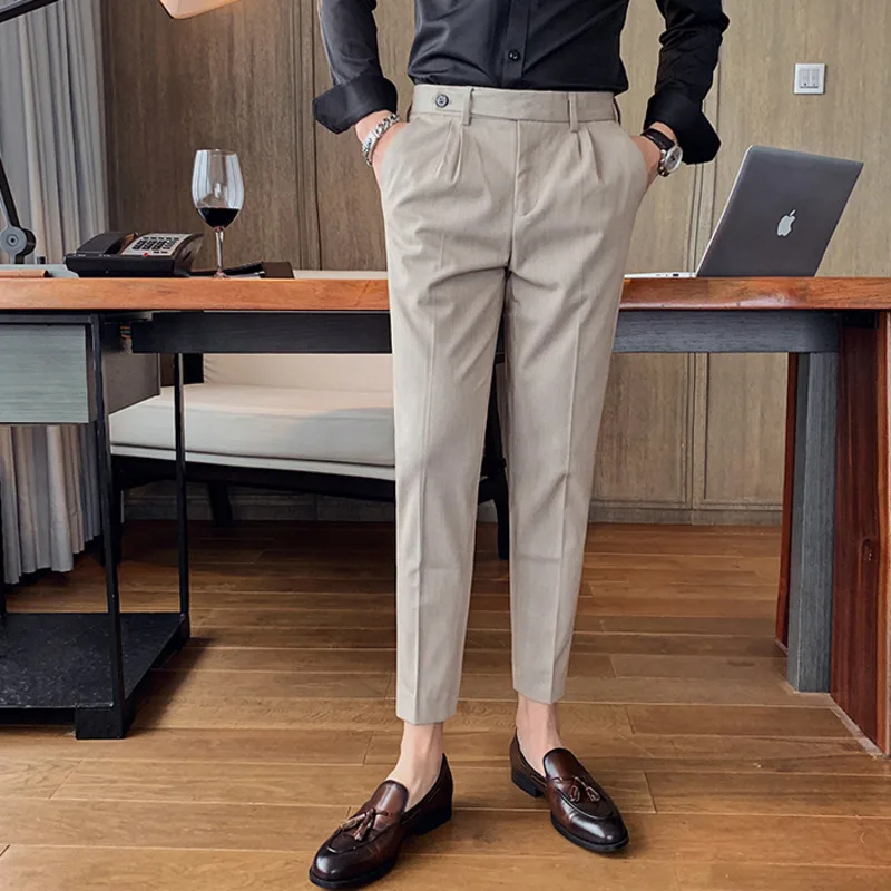 

IEFB Men's Trend Korean Fashion Suit Pants British Business Trousers Slim Grey Ankle Length Straight Pants Male 2021 New 9Y6670