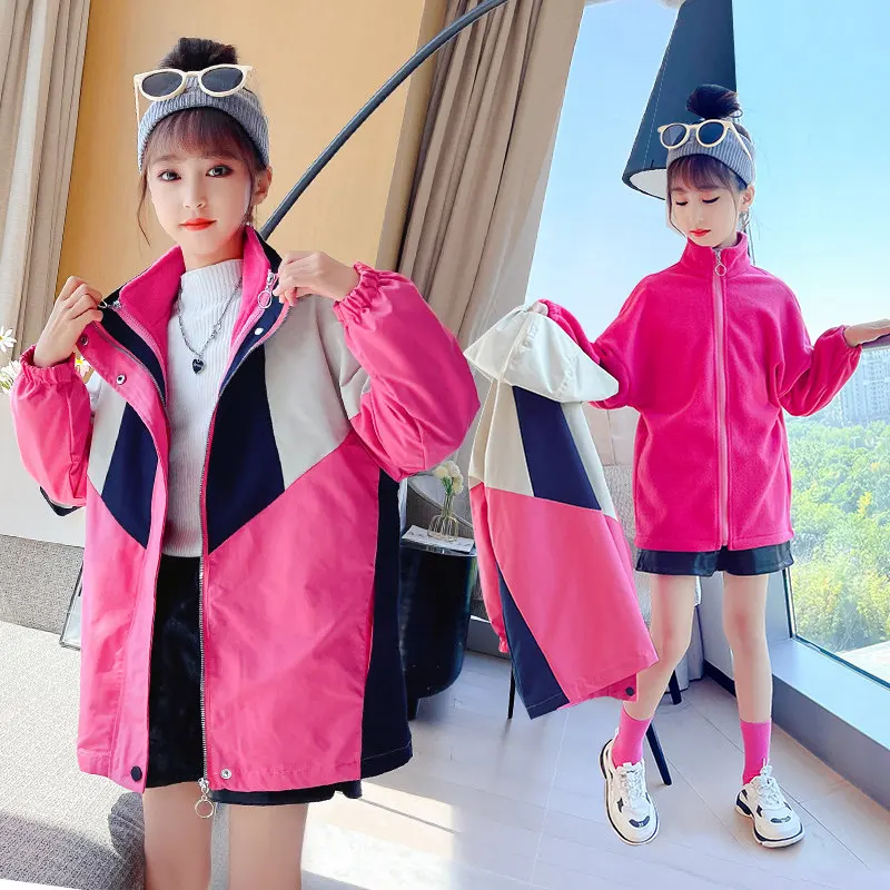

Children Outerwear Girls Coats New Autumn Winter Sport Warm Teenage Girls For Jacket Fleece Windbreakers Hiking Windproof Jacket