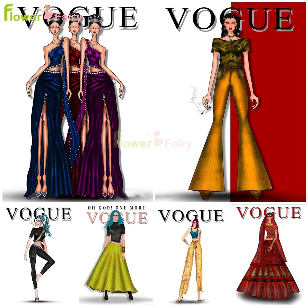 

Fashion Women Vogue Wall Art Canvas Painting Modern Girl Model Nordic Poster Wall Pictures For Living Room Home Decor Unframed