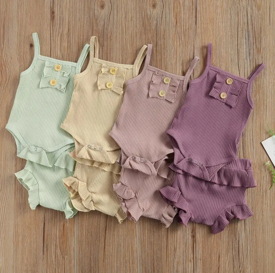 

Newborn Baby Girls Summer Girls Outfit Set Sleeveless Solid Color Romper Shorts Set Kid Girls Baby Clothes Set