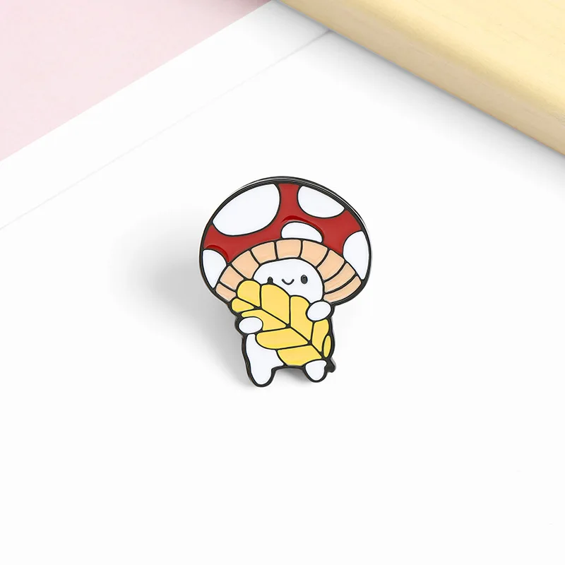 

Mushroom Enamel Pin Custom Brooches Shirt Lapel Bag Cartoon Cute Animal Badge Jewelry Gift for Kids