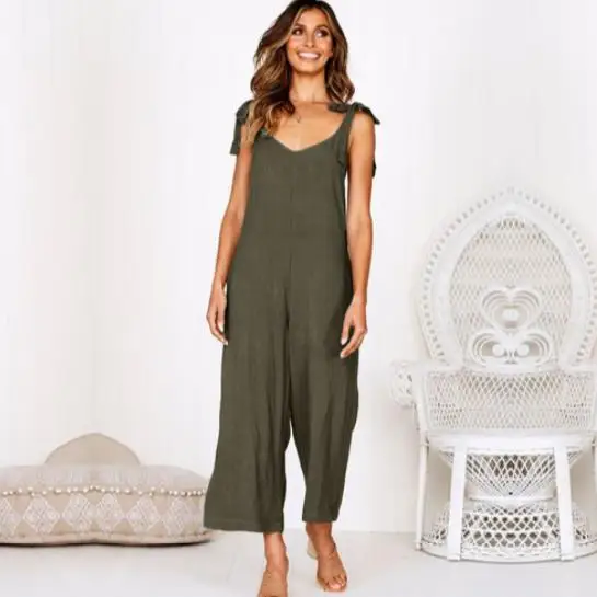 2019 Летний комбинезон и комбинезоны с бантами Женский Длинный широкими штанинами