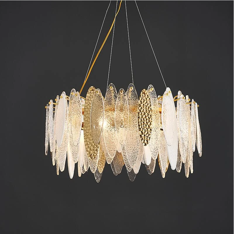 

New light luxury chandelier Nordic simple living room lamp dining room bedroom lamp color glass villa LED chandelier