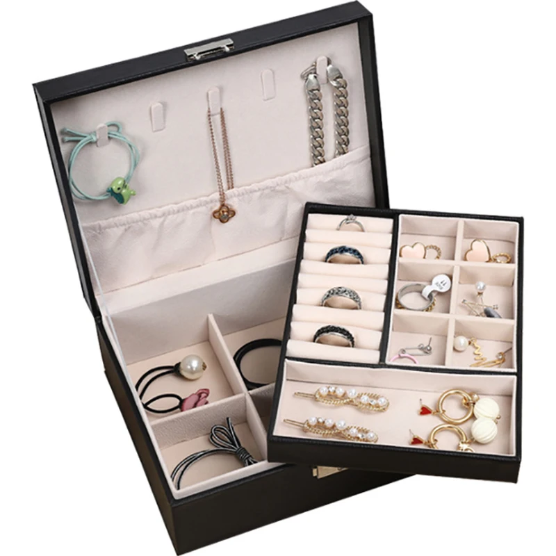 Двойной большой емкости полиуретановая шкатулка для украшений портативная