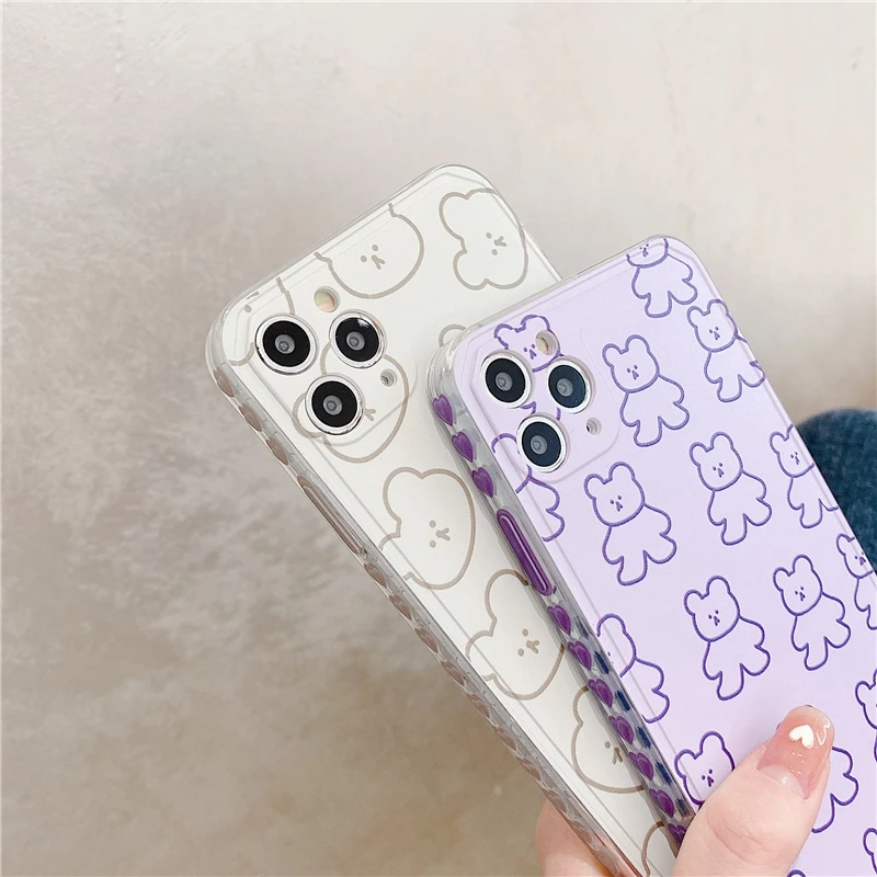 

Cute Cartoon Bear Phone Cases For iPhone 12 Mini 11 Pro Max XS Max XR 7 8 Plus X Lovely Heart IMD Silicone Soft Back Cover Case