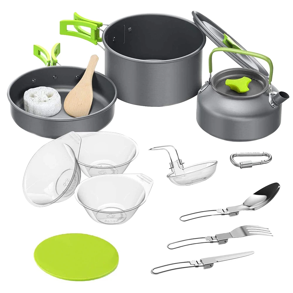 

1 Set Outdoor Pots Pans Camping Cookware Picnic Cooking Set Non-stick Tableware With Foldable Spoon Fork Knife Kettle Cup 2021