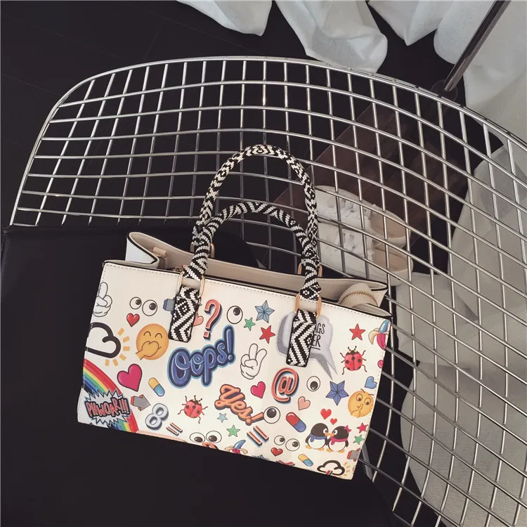 Новый женский пародия мультфильм печатных сумочка с граффити большой Ёмкость