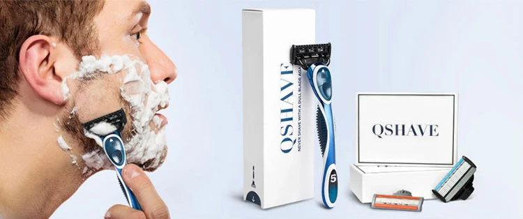Синяя мужская бритва QShave может спроектировать ваше имя на ручке, 1 ручка и 10 картриджей(1 шт. лезвие X3, 9 шт. лезвие X5