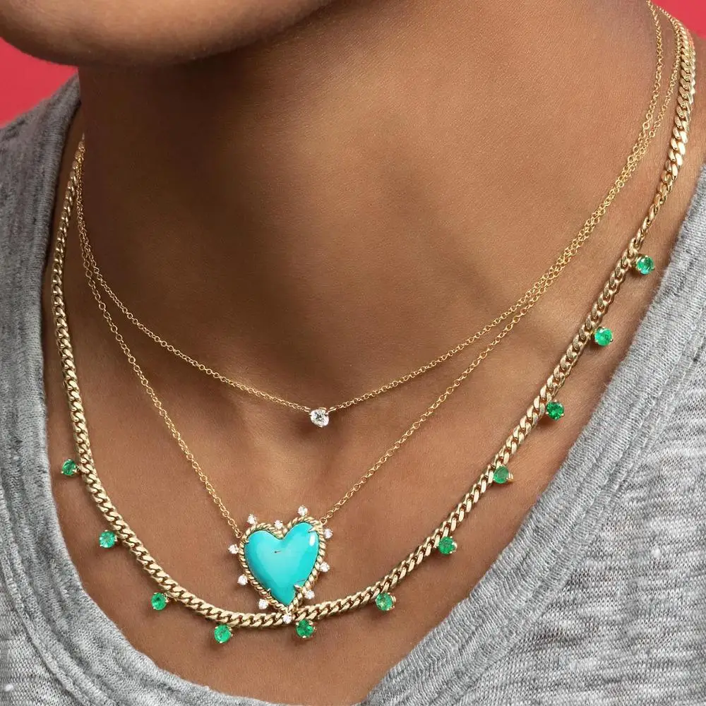 Золотая широкая цепочка Miami Cuban link модное ожерелье с зеленым и белым кубическим