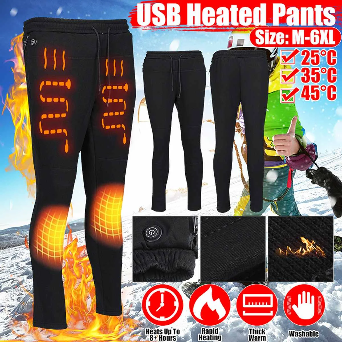 

Winter Heated Pants Self Heating Pants Outdoor Hiking Warm Slim USB Trekking Skiing Electric Thermal Pants Trousers Women Men