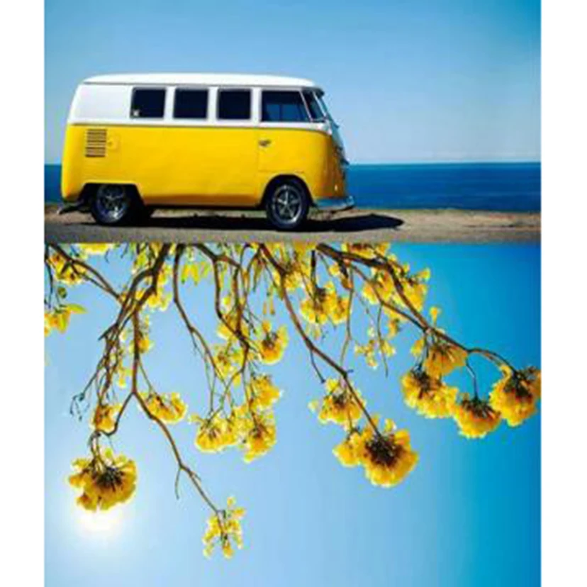 

5D DIY Diamond Painting Square/Round Diamond Landscape Painting Yellow Flowers and Yellow Cars Beautiful Pictures Decor TX815