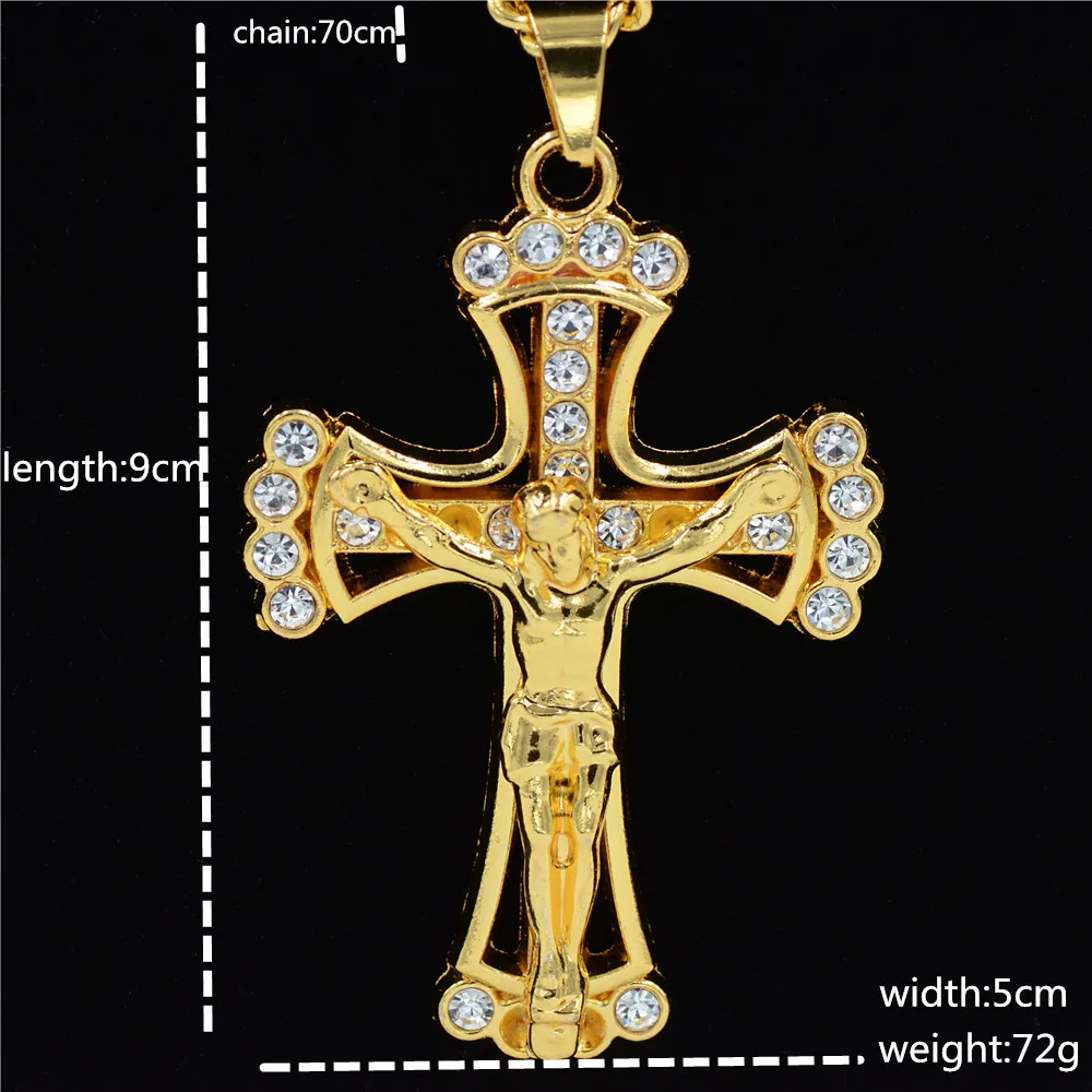 

2021 European and American Men's Cuban Chain Street Dance Full of Cross Necklace Religious Jewelry Hip Hop Pendant
