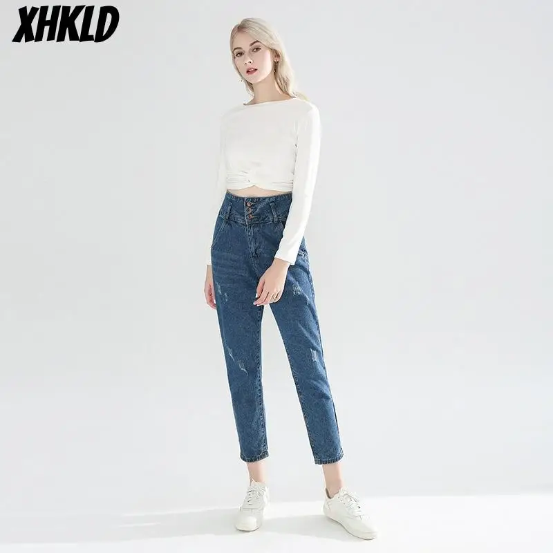 XHKLD женские брюки с высокой талией уличная одежда высокие Стрейчевые