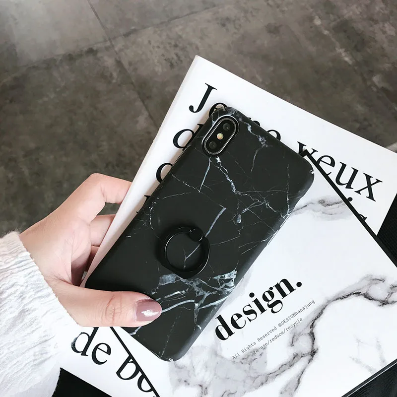 Marble Anti Shock Proof PC Hard Plastic Case Mobile Phone Cover Finger Ring for iPhone 6 7 8 P X XS mattle phone shell |