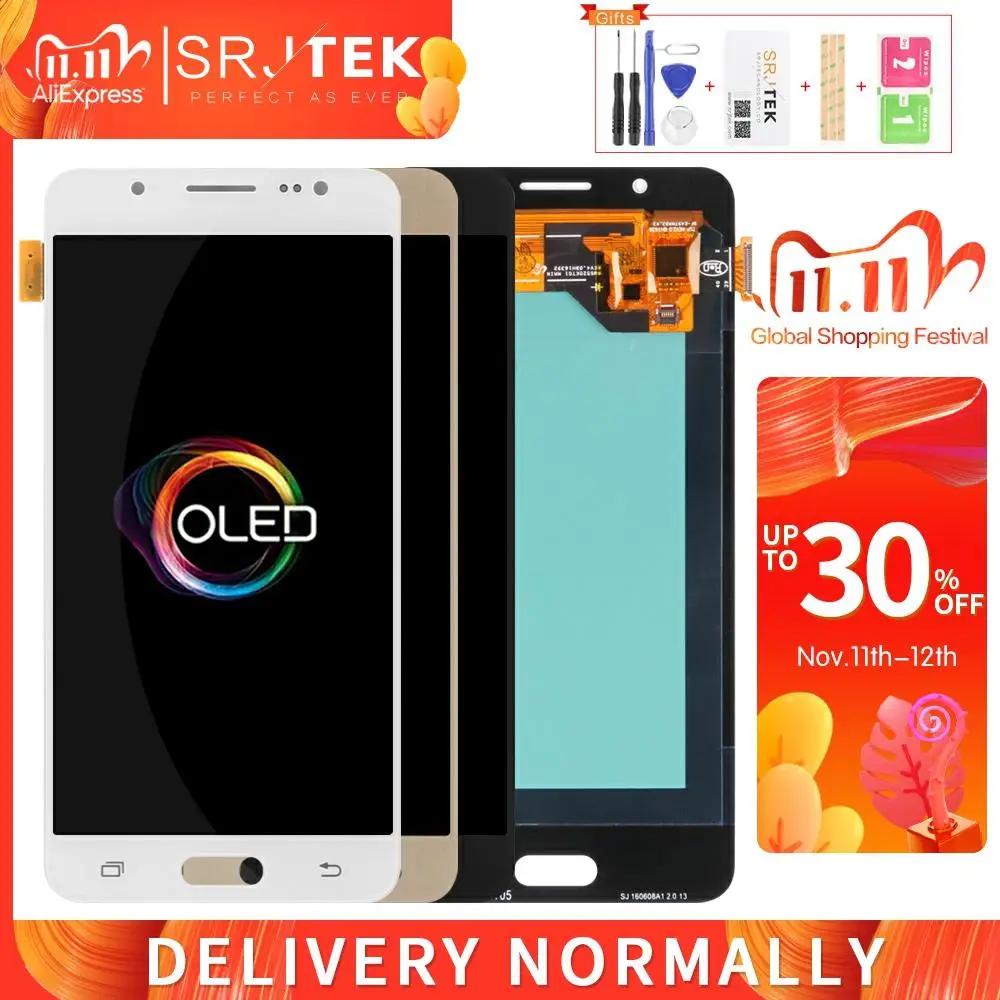 

ЖК-дисплей OLED для Samsung Galaxy J5 2016, J510F, J510, J5 2016, сенсорный дигитайзер, стеклянная рамка, J510FN, экран J510Y, J510G