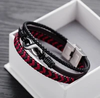 classic punk leather bracelet stainless steel men bracelet red black intercolor leather bracelet