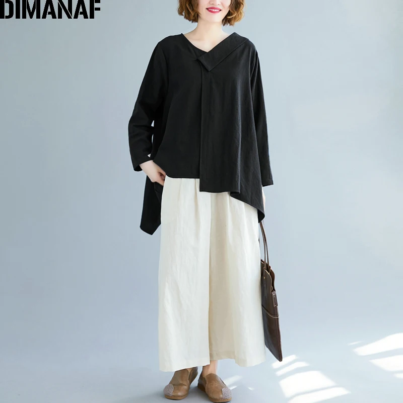 Женская блузка свободного кроя DIMANAF базовая Повседневная рубашка из хлопка и
