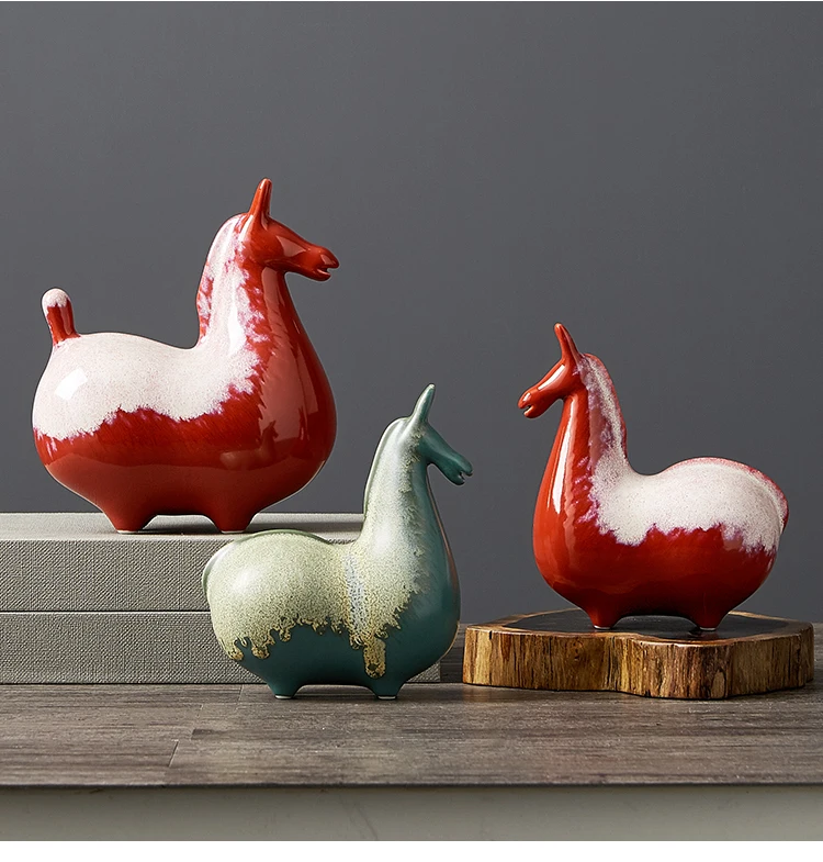 New Chinese Style Ornaments Antique Shelf Crafts Home Zen Wine Cabinet Pony Ornament Ceramic Horse | Дом и сад