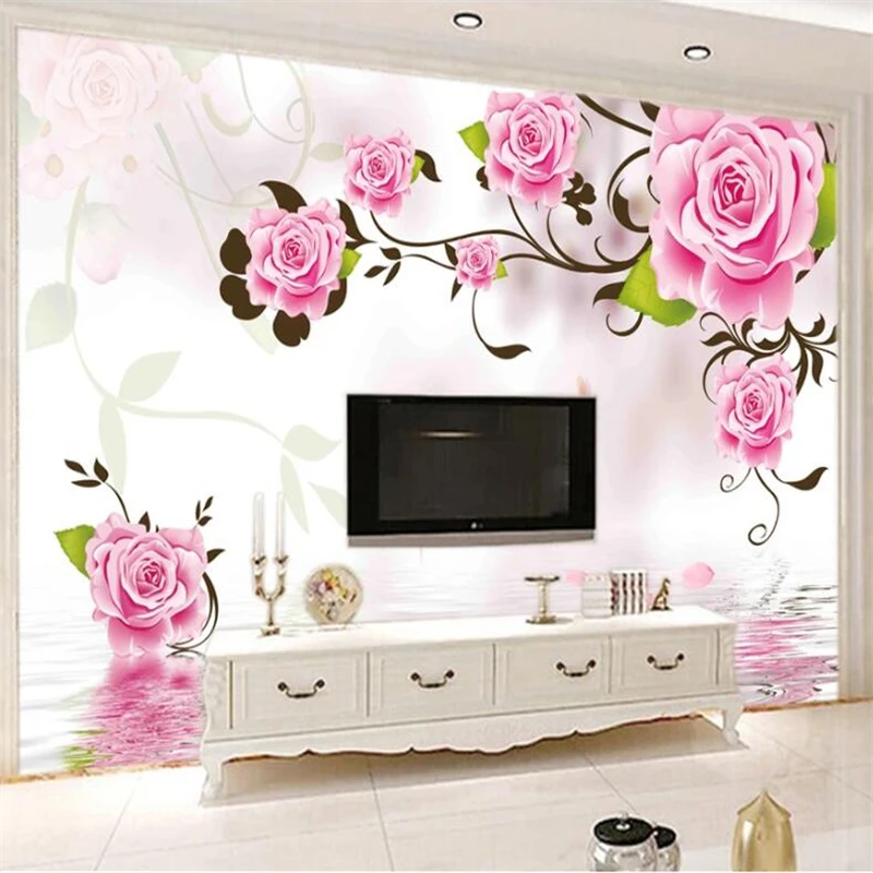 

wellyu Customized large wall painter 3D mural dream rose reflection simple modern background wall painting wallpaper