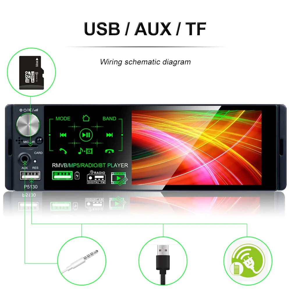 Podofo 1 Din автомагнитола стерео аудио RDS микрофон 4,1 дюймов MP5 видео плеер USB MP3 TF ISO In-dash мультимедийный плеер