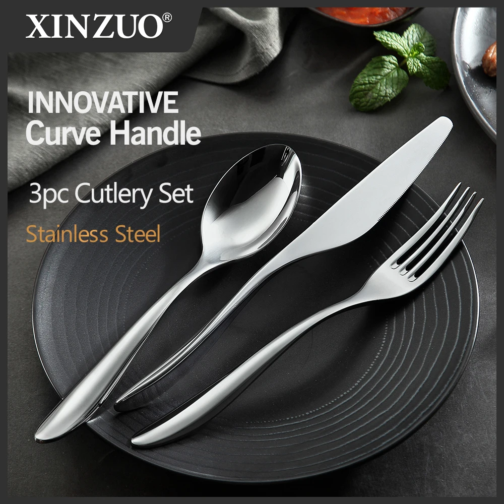 

XINZUO 3PCS/lot Portable Camping Cutlery High Carbon Stainless Steel Table Knife Spoon Fork Set Travel Dinnerware Tableware Sets